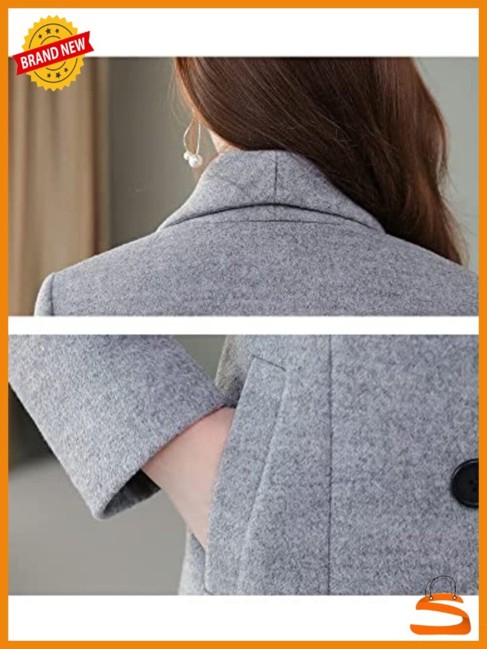 Shawl Collar Long Wool Coat Double Breasted Trench Coat - Picture 5 of 6